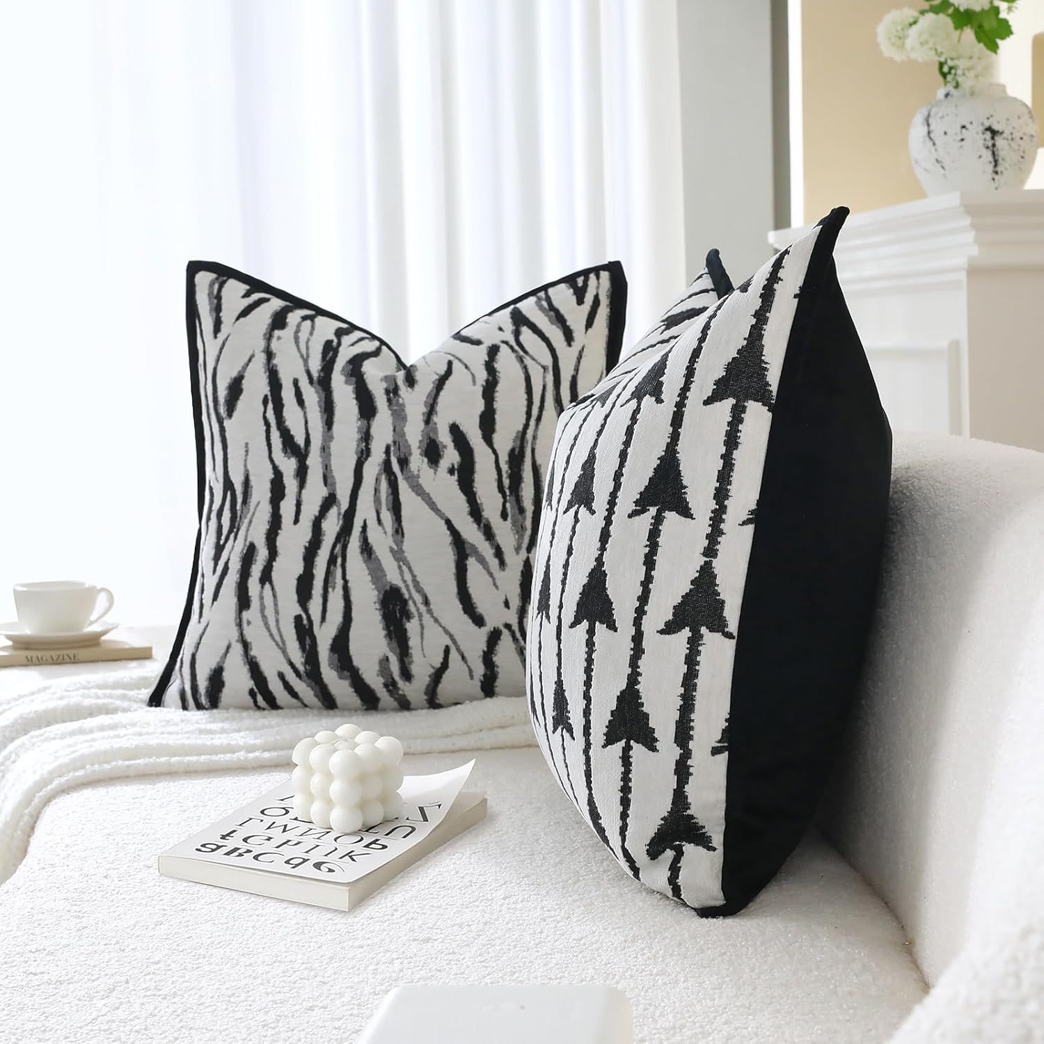 Black and White Pillow Covers, 20x12 Inch Jacquard Decorative Throw Pillow Covers Chenille Jacquard Zebra Pattern Pillowcase Soft Velvet Pillow Covers w/Hidden Zipper for Couch Sofa Bedroom Home Decor - Image 4