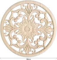 Vista 2 de MUXSAM Apliques decorativos de madera, 2 piezas redondas de madera, calcomanías talladas sin pintar, decoración central para el hogar, armario