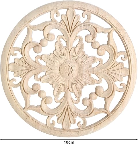 Miniatura 2 de MUXSAM Apliques decorativos de madera, 2 piezas redondas de madera, calcomanías talladas sin pintar, decoración central para el hogar, armario,