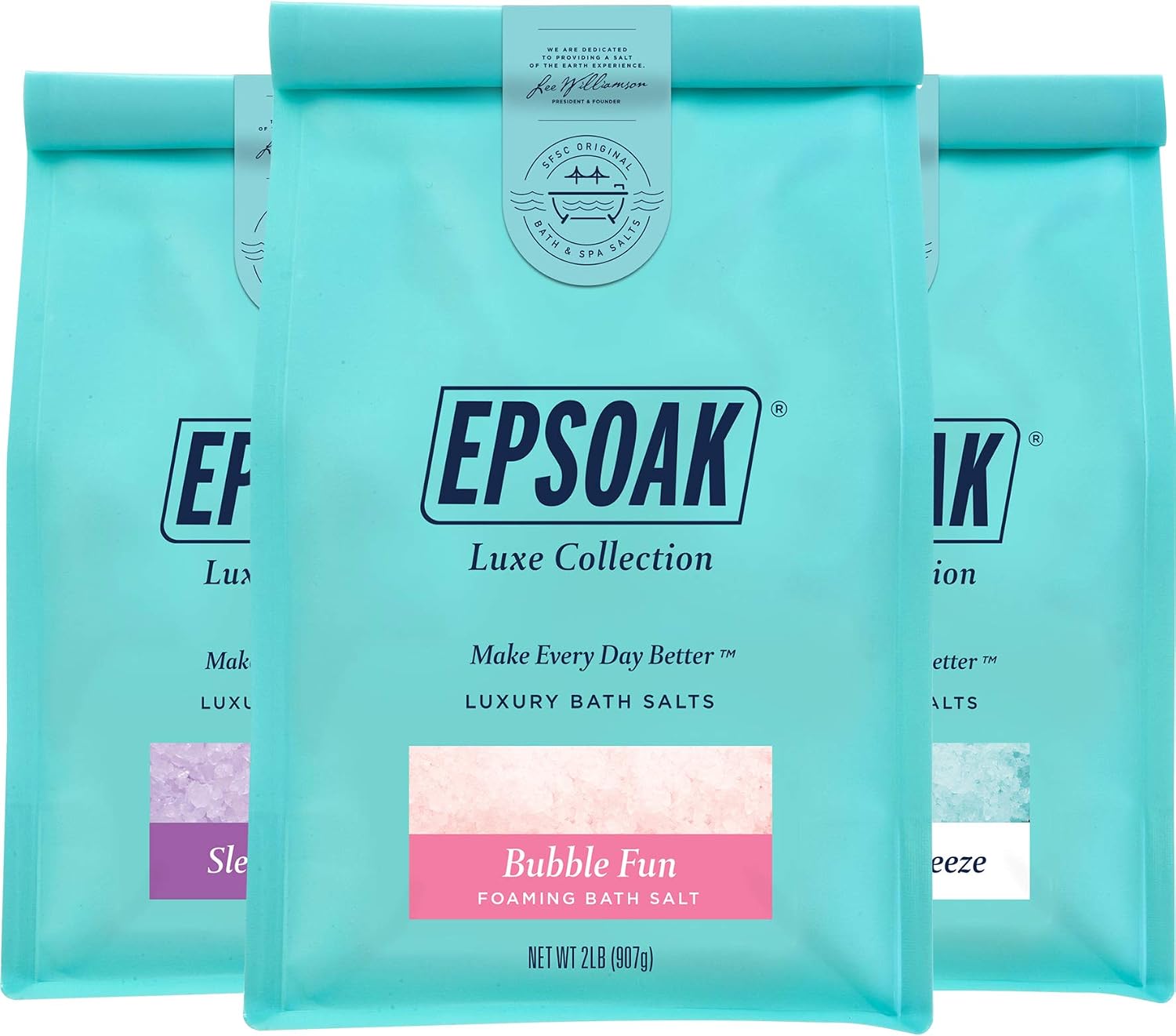 Best Sellers Luxury Bag Bundle - Sleep Lavender, California Breeze, & Bubble Fun Foaming Bath Salts (2 lb. Bag of Each) by Epsoak (Packaging May Vary)…