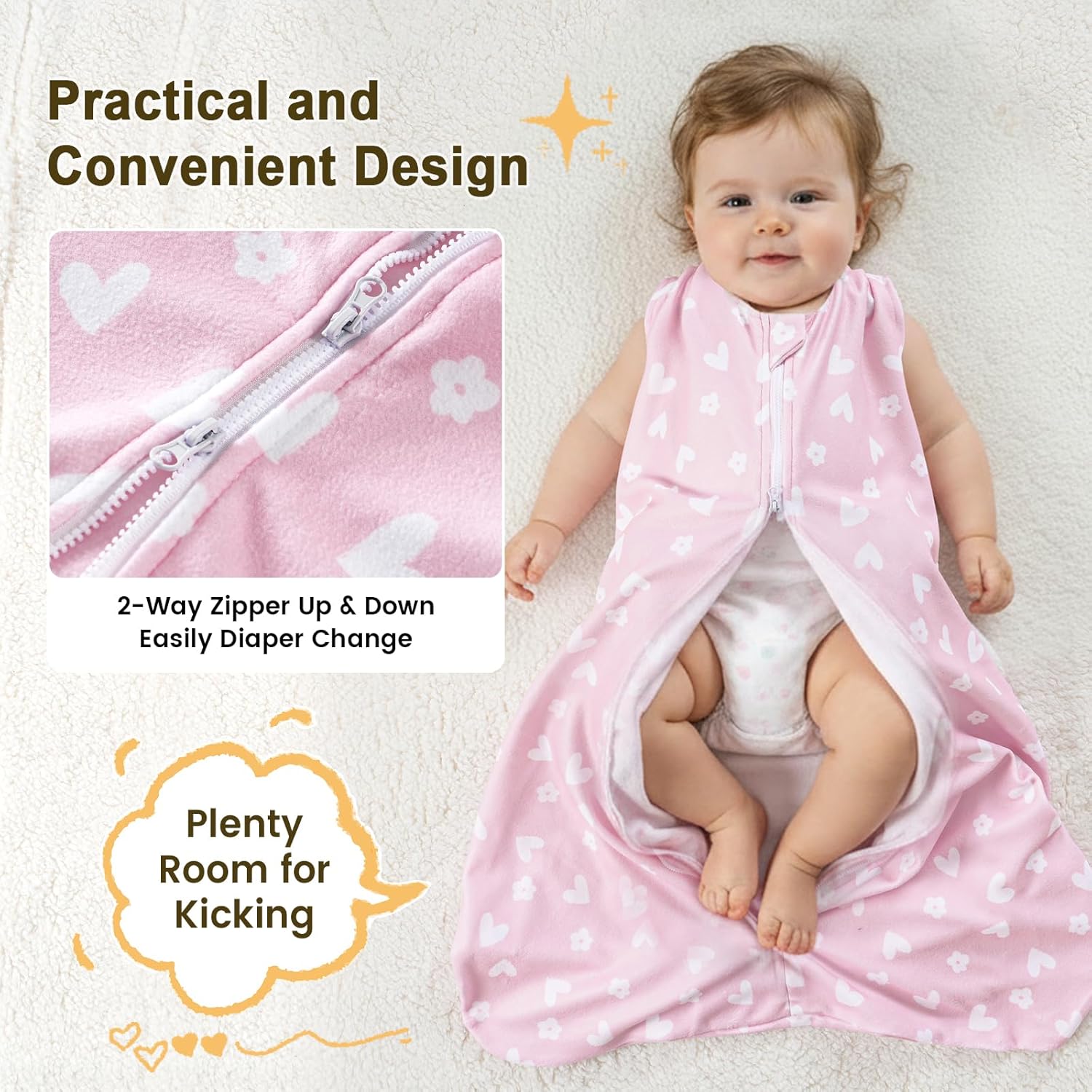 PHF 3 Pack Warm Micro-Fleece Baby Sleep Sack 18-24 Months, Soft Baby Wearable Blanket, 2-Way Zipper Sleeping Bags, Comfy Toddler Sleeping Sack for Girls, X-Large Size, Butterfly
