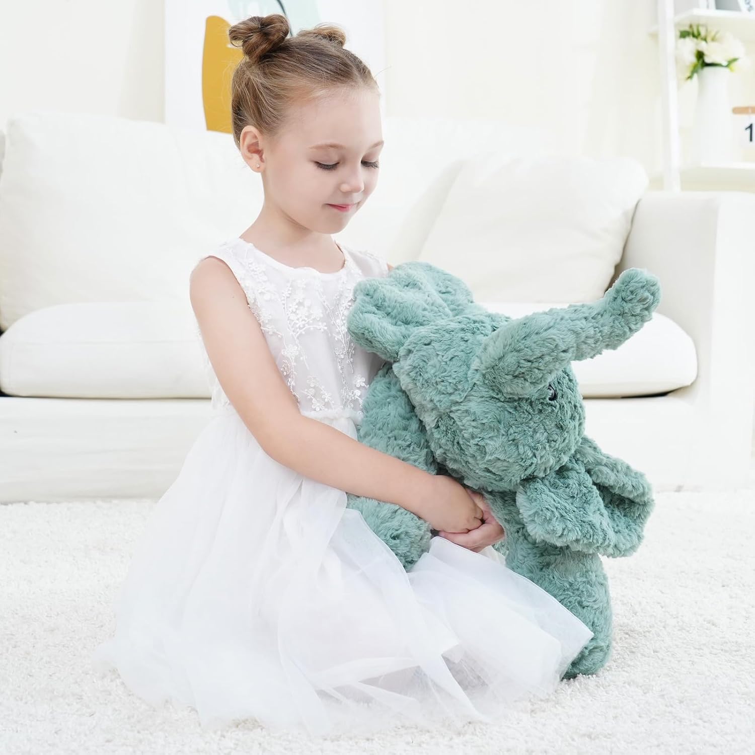 Weighted Stuffed Animals Elephant Plush Toy, 26 Inch, 4 Pounds, Soft and Huggable Weighted Plush Toy in Sage Green, Ideal Gift for Kids and Adults for Christmas, Birthday, Valentine’s Day