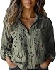yaoeye Blusas de Manga 3/4 para Mujer Estilo Vintage Boho Retro con Estampado Floral Talla Holgada Ligera con Cuello en V y Botones 3