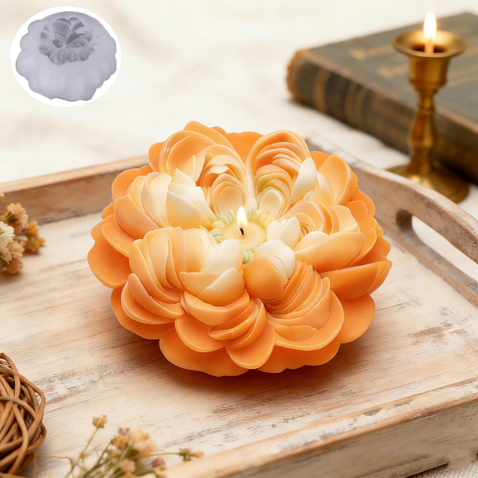 Photo 1 of Konrisa Large Peony Resin Casting Mold for Candles Making, Silicone Candle Molds Aromatherapy Candles Handmade Wax Home Decoration