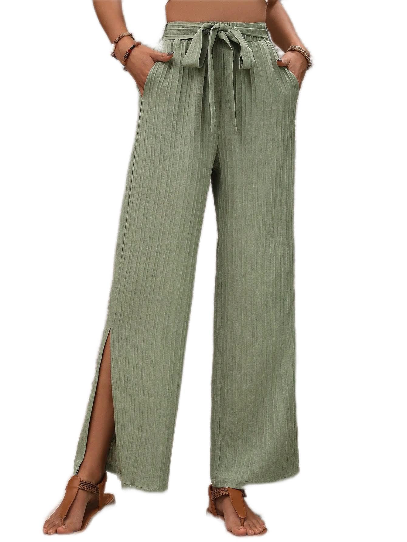 Womens Pants Split Hem Belted Wide Leg Pants Pant for Women