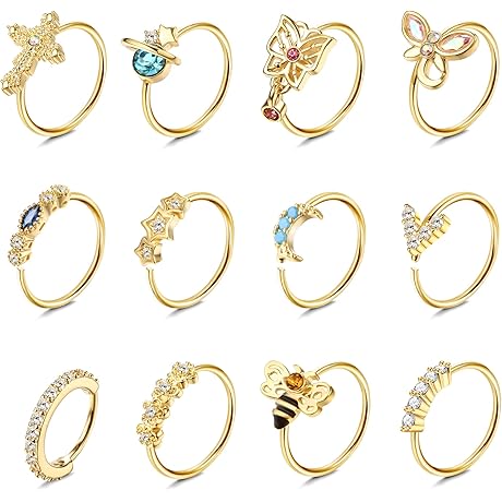 Exquisite Boho Nose Rings: Adorn Your Elegance with 12PCS Nose Rings Hoop