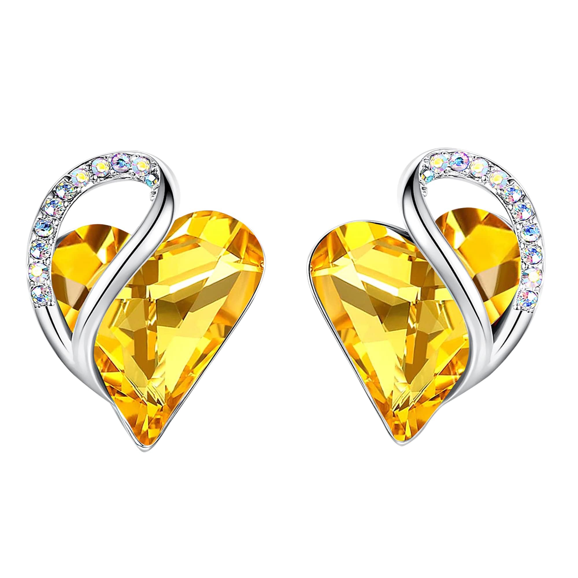 Earrings for Women, Mothers Day Gift for Mom, Heart Birthstone Crystal Stud Earring, Silver Plated Birthday Jewelry