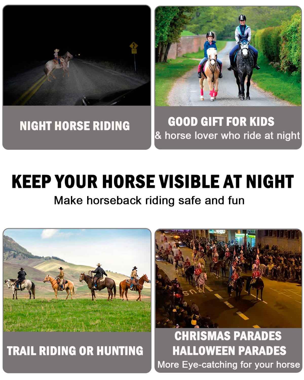 Lot de 5 colliers de poitrine LED et bande de jambe de cheval à LED, 7 couleurs en 1, harnais LED rechargeable par USB et sangle de jambe – Visibilité et sécurité accrues pour l'équitation de nuit