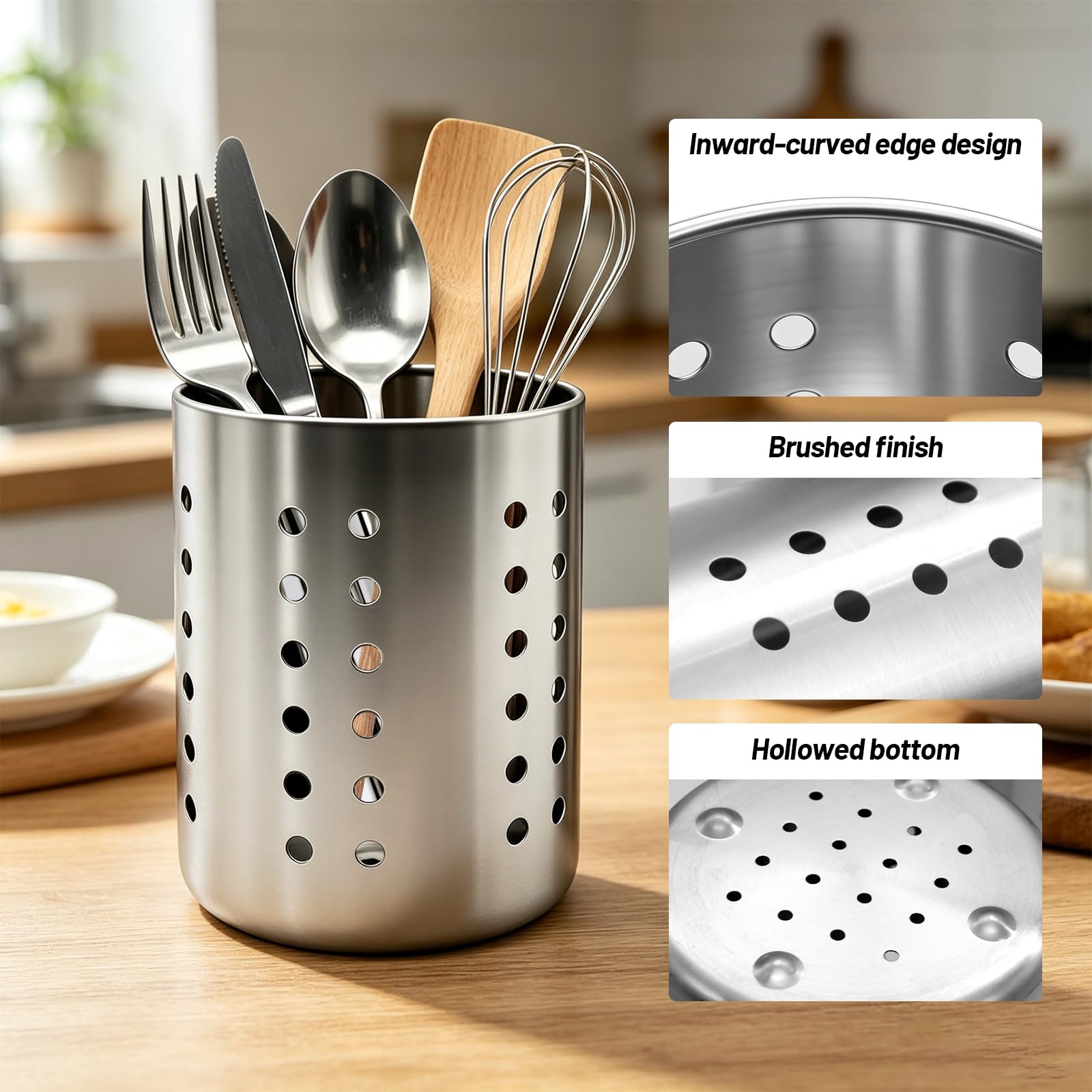 2 Stück Küchenutensilienhalter Silber Utensilienhalter Küche Besteckkorb Tisch Kochutensilien Aufbewahrung Küchenhelfer Edelstahl Besteckhalter für Küchenutensilien und Geschir, 9,5×12,5cm