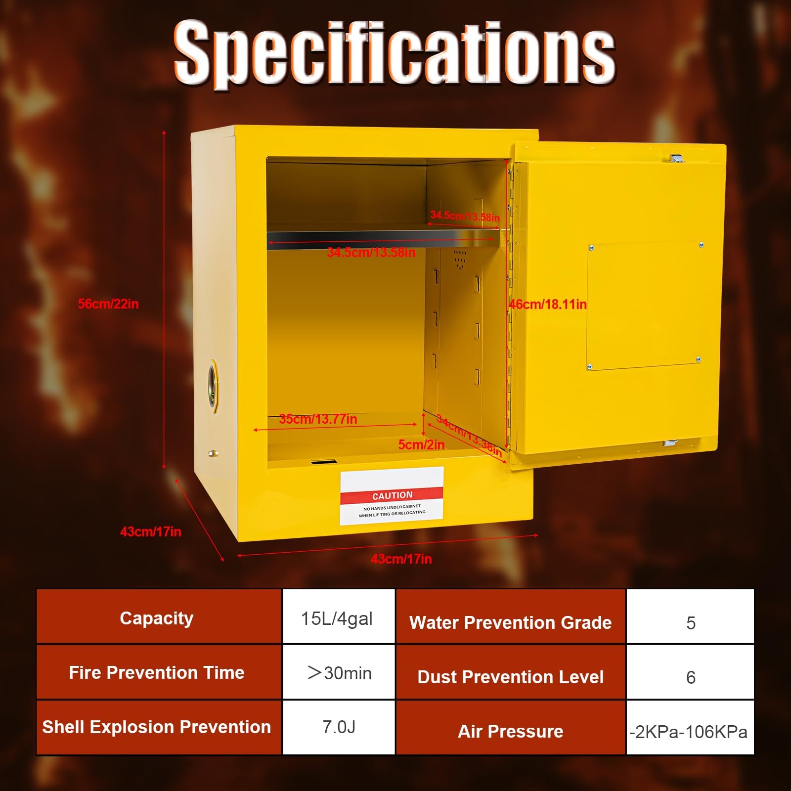 sertheha Hazardous Storage Cabinets, Industry Safety Cabinet, Flammable Storage Cabinet, Flammable Liquid Dangerous Items Cold Rolled Steel Explosion Proof Cabinet for Industrial Home (4 Gal-Yellow)