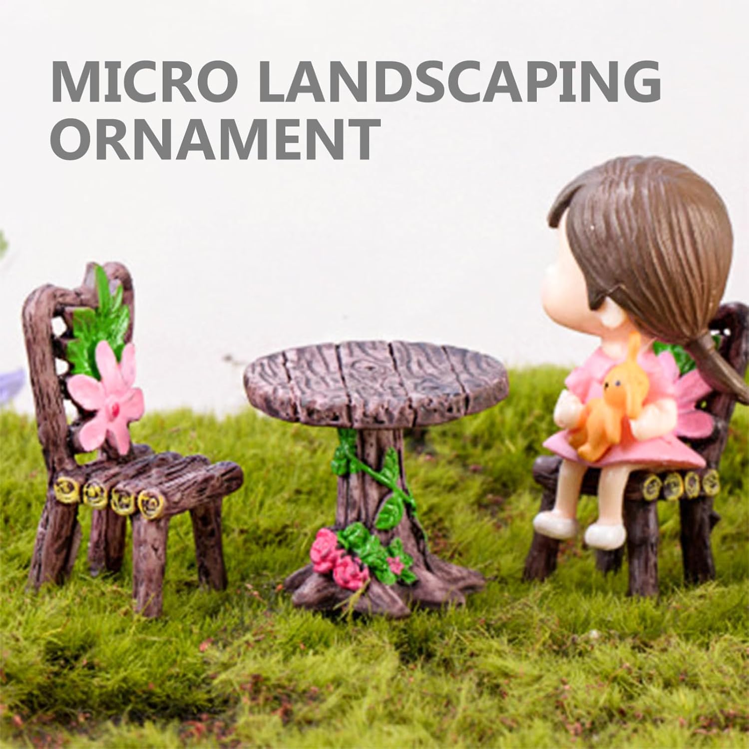 4 Sets Miniature Table and Chair Resin Decor for Fairy Gardens