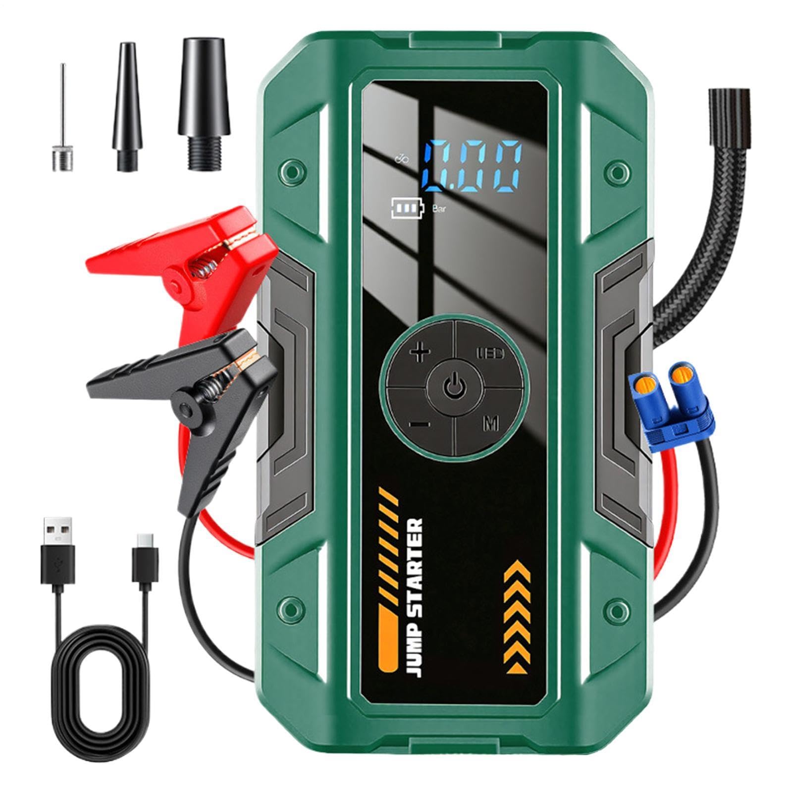 Arrancador de Batería, 2 en 1 con Luz Portátil Recargable, Compresor de Aire Portátil para Coches, Para moto, bicicleta, neumáticos, viajes por carretera, excursiones, senderismo, y