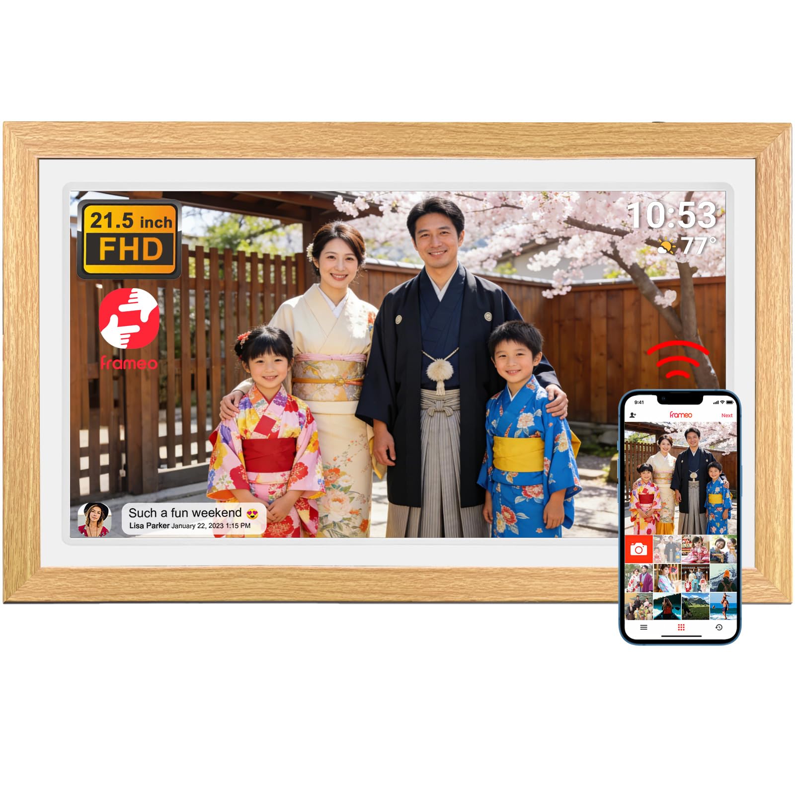 Amazon | FRAMEO 21.5インチ デジタルフォトフレーム 木製フレーム FHD