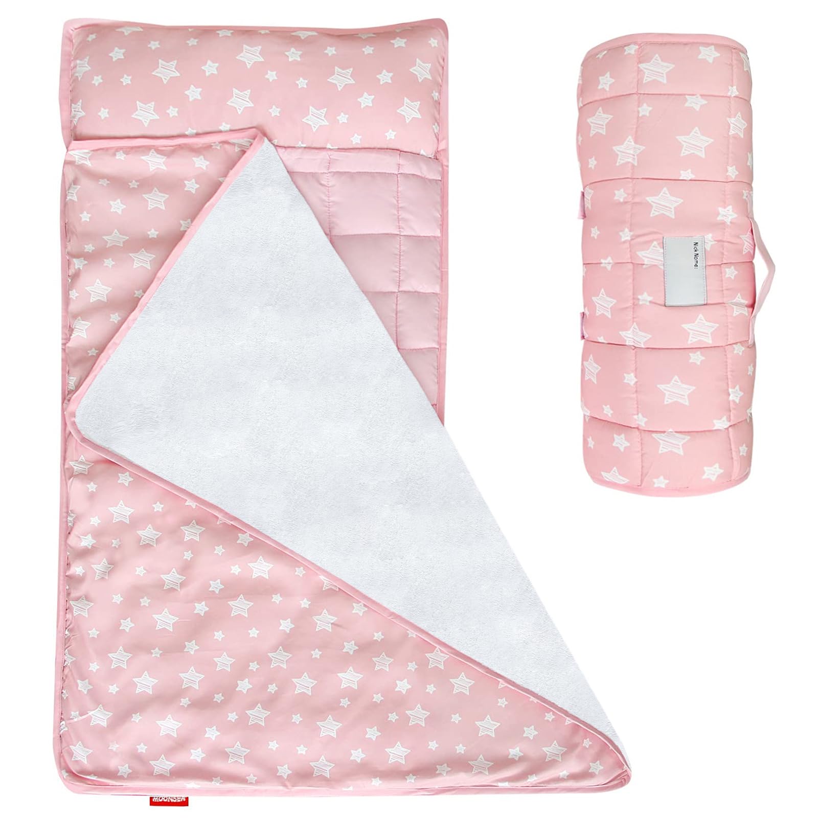 Moonsea Tapete para siesta para niños pequeños, color rosa, con almohada y manta de forro polar, ligero y suave, perfecto para niños preescolares, guardería, saco de dormir de viaje para niñas, 21 x