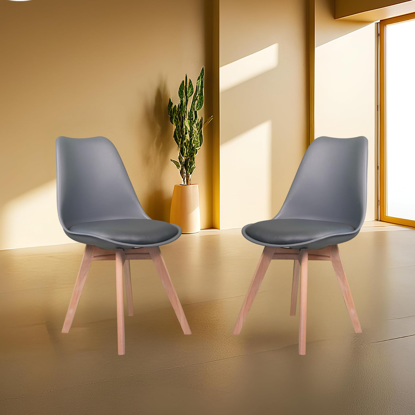 DIYA Smart Visitor Chair | Modern Wooden-Leg Plastic Chair for Office, Reception & Home | Comfortable Seating, 1-Year Warranty – Pack of 2 (Grey)-image-31