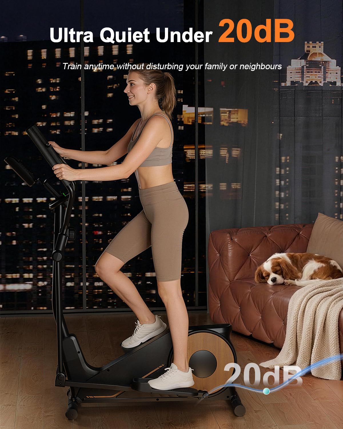 Crosstrainer für Zuhause, Aeriflo M100 8kg Schwungmasse Ellipsentrainer mit Kinomap App, 42cm Schrittlänge & Pulsmesser, Leises Magnetbremssystem, 80% Vormontiert, bis 150kg Belastbarkeit