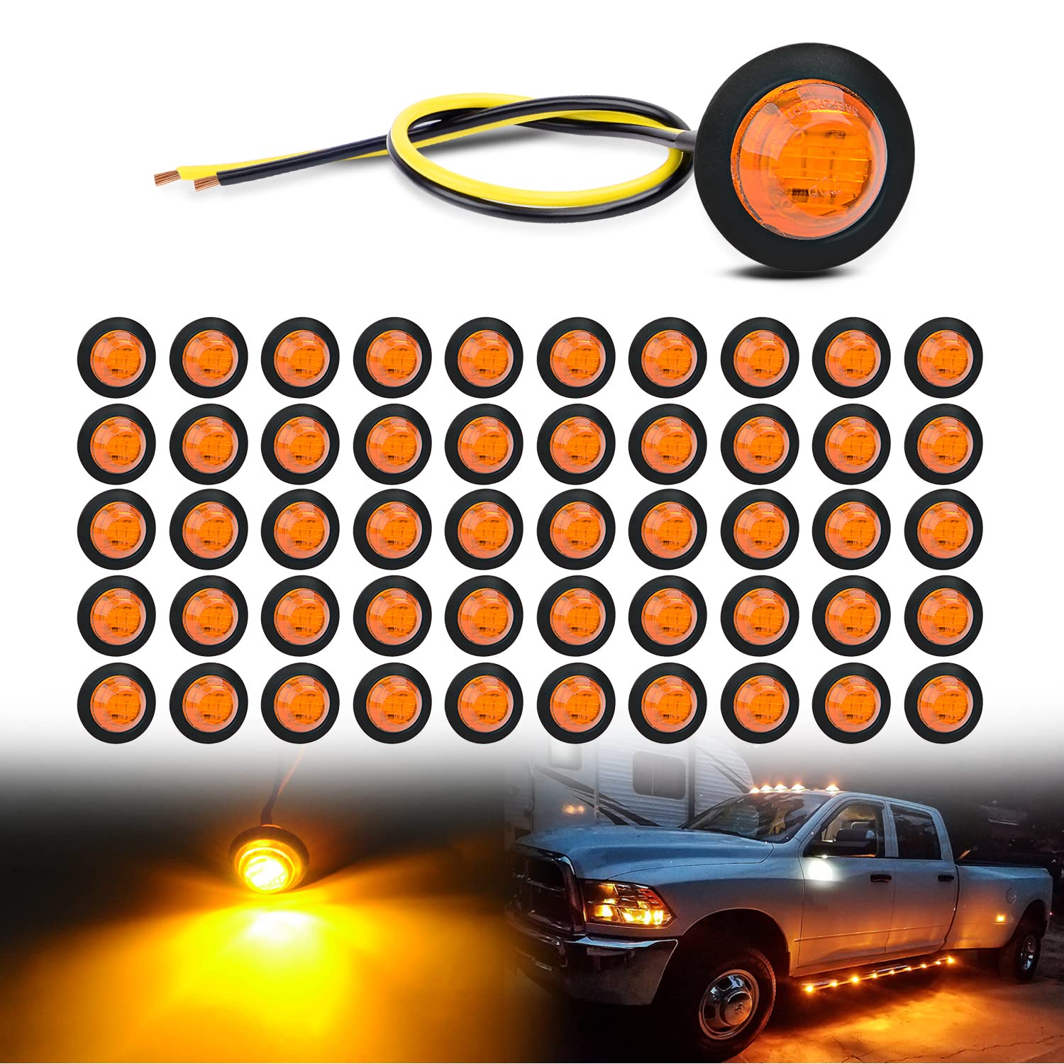 Nilight 50 PCS 3/4" Round Clearance LED Front Rear Side Marker Light