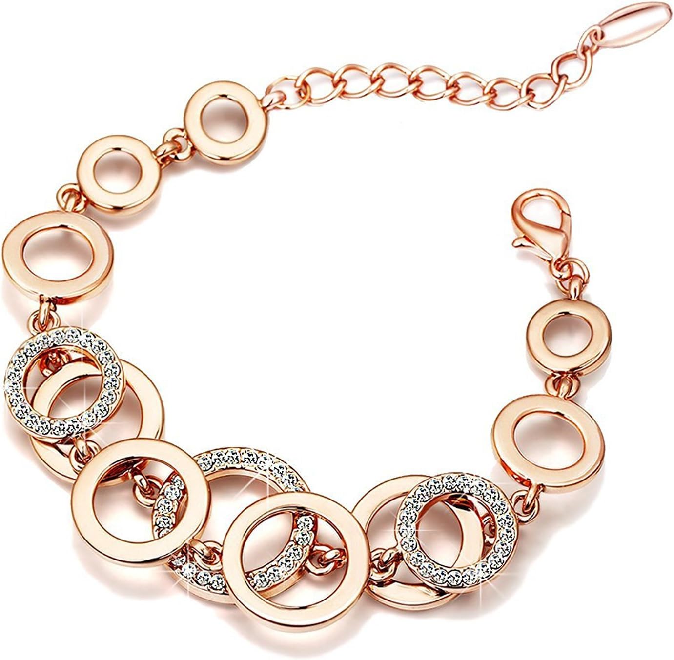 Yutii Circle Links Rose Gold Crystals Bracelet For Girls And Women