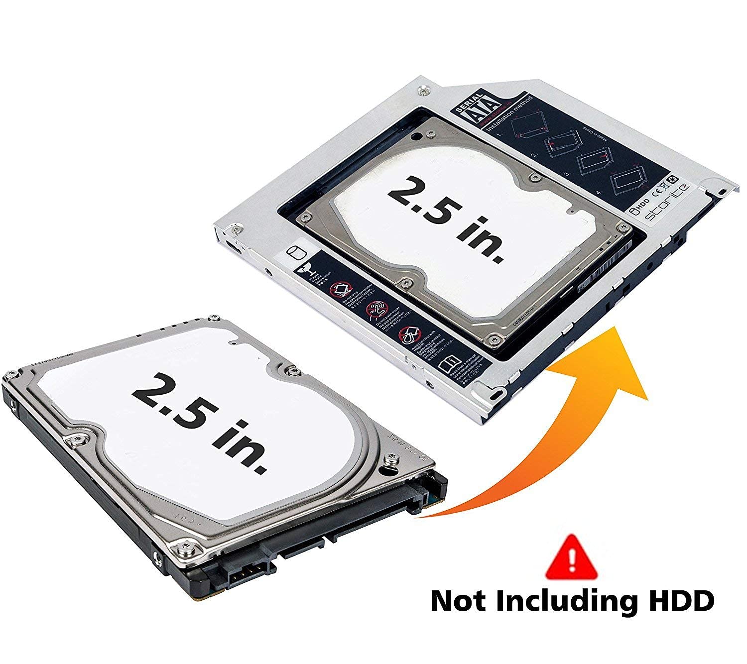 2nd SSD/HDD Caddy Enclosure For Lenovo Y400 Y500 Y410P P500 Laptops - 2.5" SATA, Aluminum, 9.5mm