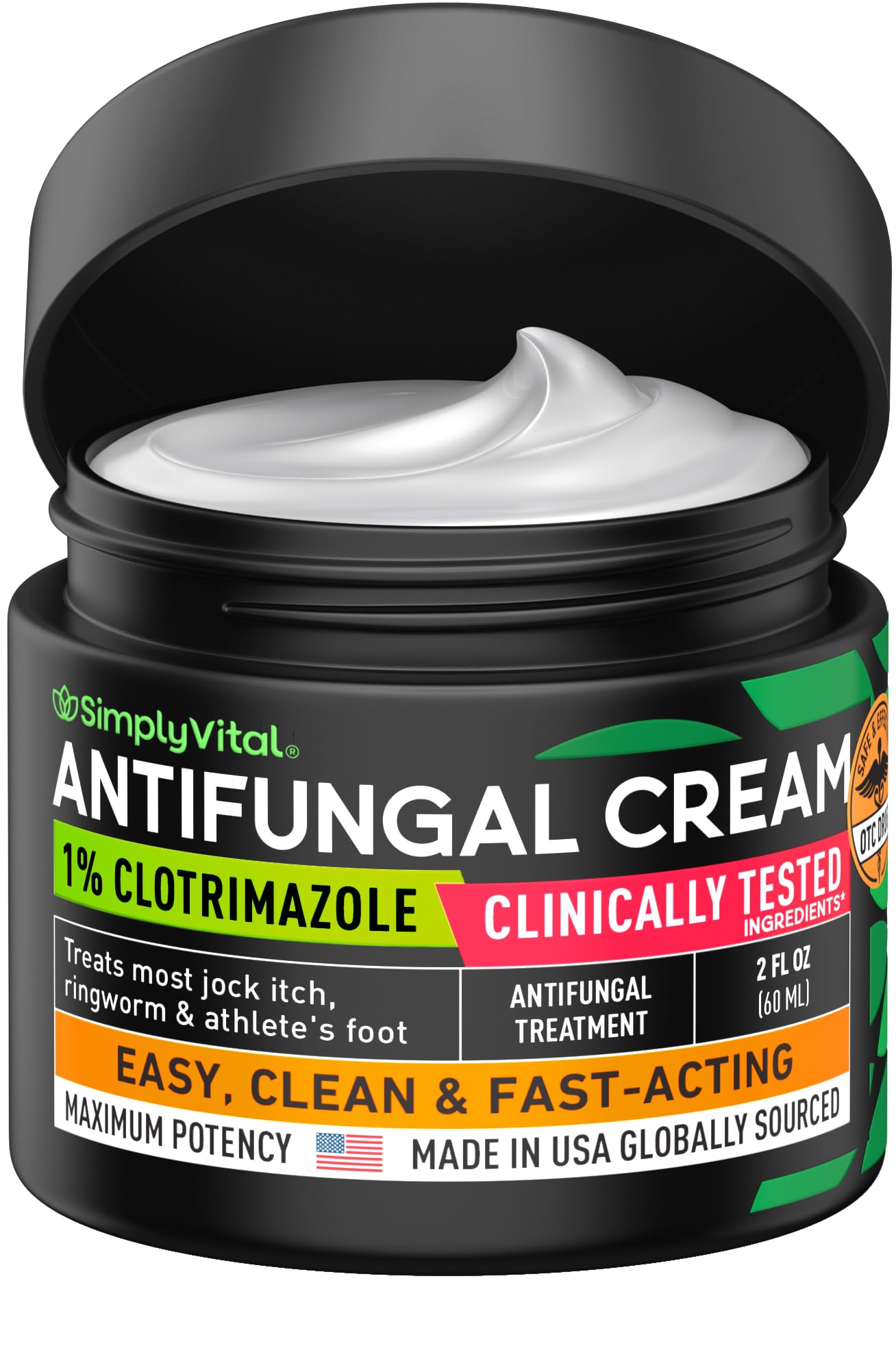 SimplyVital Clotrimazole 1% Antifungal Cream - Treats Most Athlete’s Foot, Jock Itch & Ringworm - Athletes Foot Treatment - 2 oz - Made in USA
