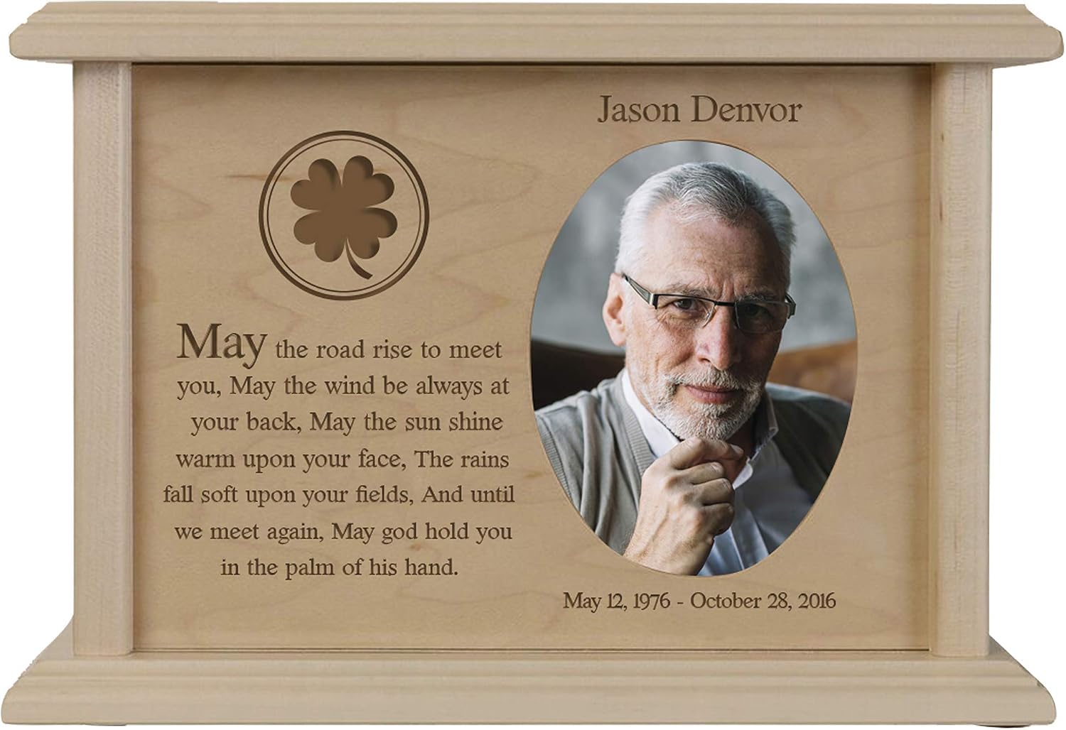 LifeSong Milestones Wooden Urns for Ashes Adult Male Small Wall Urns for Human Ashes Adult Female Custom Photo Urns Cremation Keepsakes for Ashes Four Leaf Clover Urns Wood Baby Urns Decorative Urns