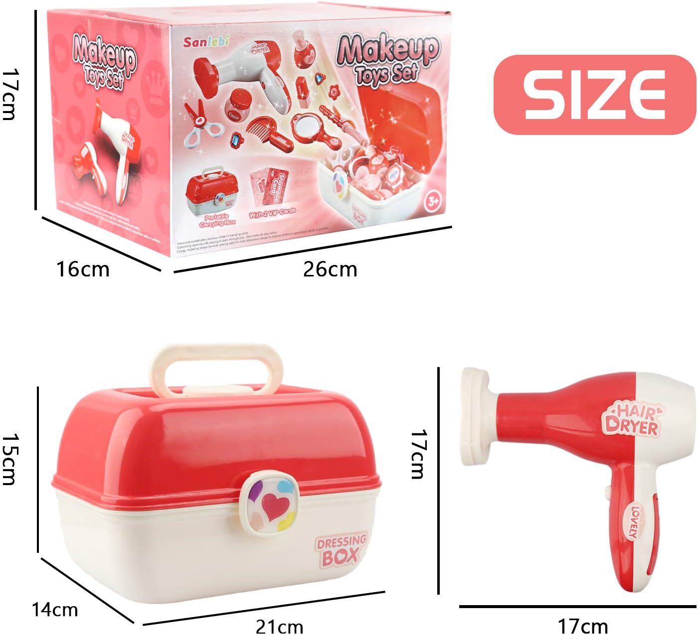 Sanlebi Pretend Makeup Set Role Play Cosmetics Kit Princess Dress Up Kids Hairdressing Gift Toy for 3 Year olds Little Girls , 28 Pcs : Toys & Games