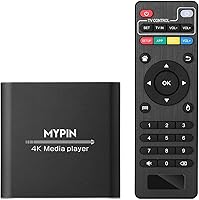 MYPIN 4K@30Hz Media Player with Remote - H.265 8TB HDD Support, PPT Playback, HDMI 7.1, MKV AVI USB/TF (Black)