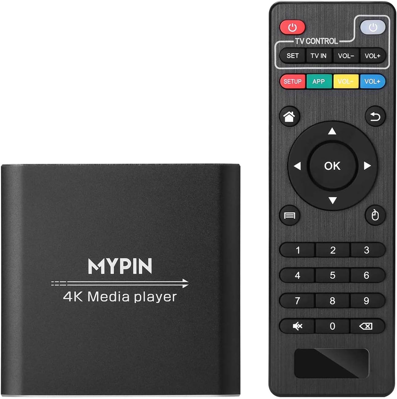 MYPIN 4K Media Player with Remote Control, Digital MP4 Player for 8TB HDD/USB Drive/TF Card/H.265 MP4 PPT MKV AVI Support HDMI/AV/Coaxial Out and USB Mouse/Keyboard-HDMI up to 7.1 Surround Sound