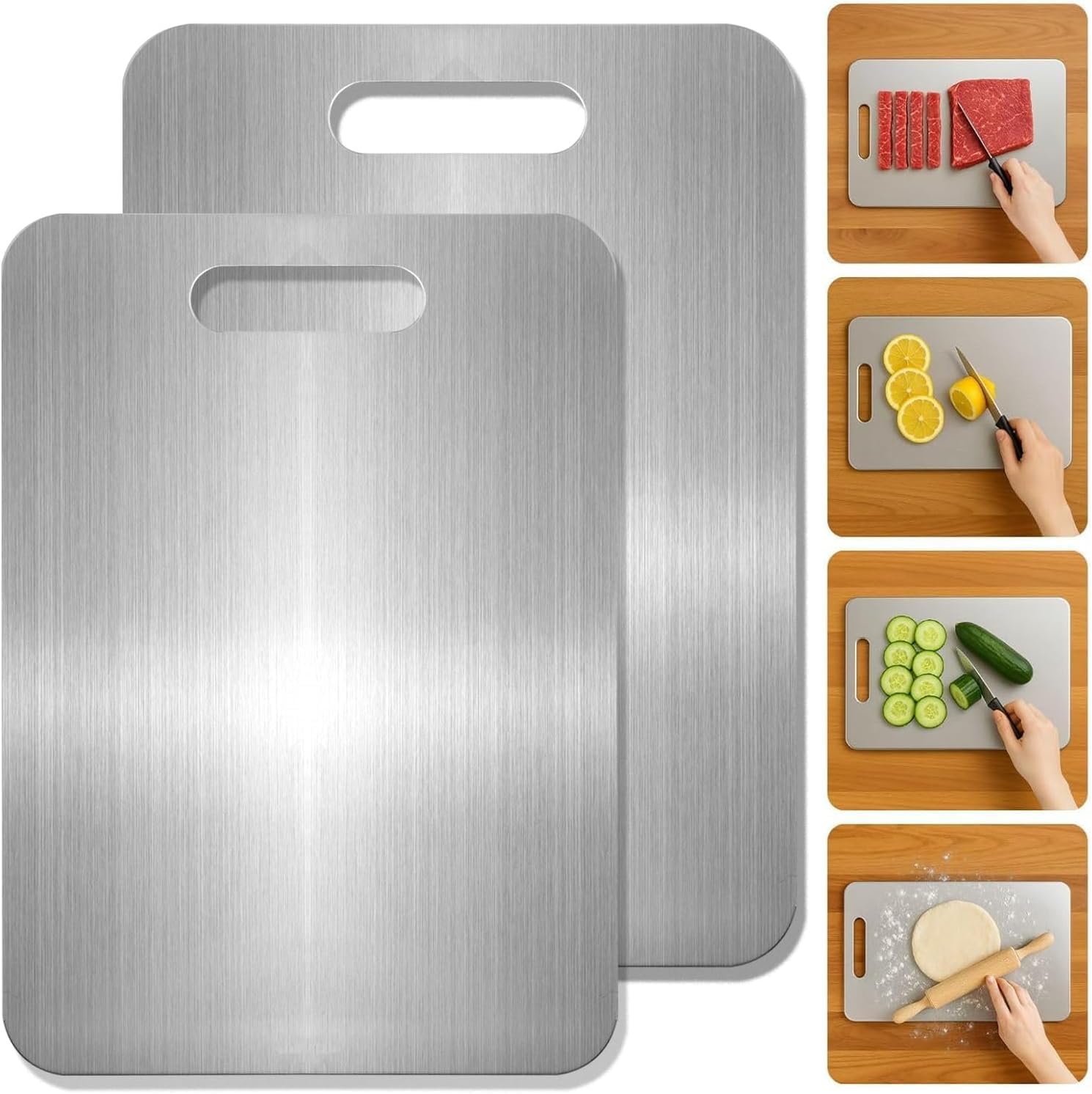 Titanium Cutting Board Set of 2-304 Stainless Steel Cutting Board Set for Meat, Fruit & Vegetable (15 * 11.2 + 13.4 * 9 Inch)