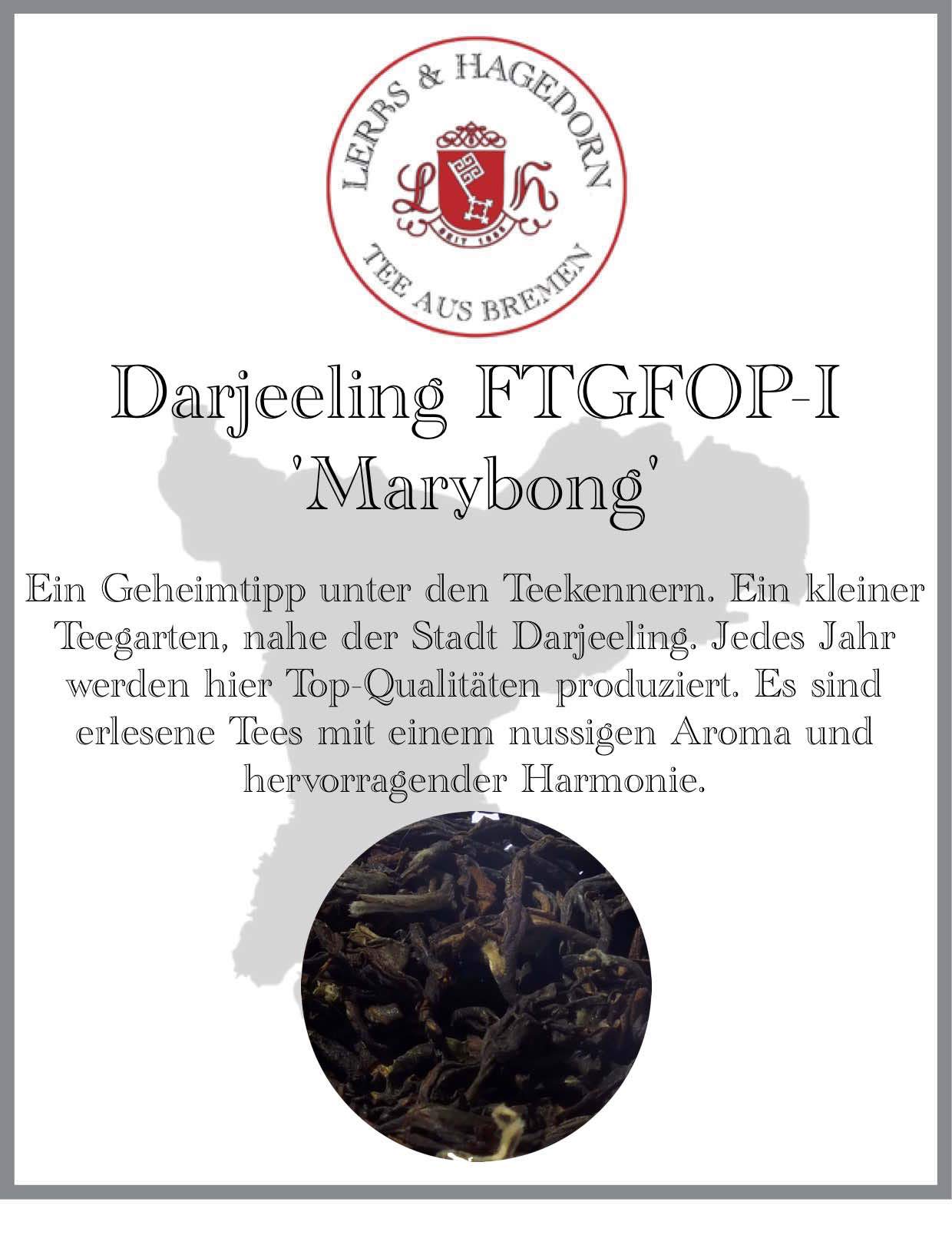 Lerbs & Hagedorn, Darjeeling Tee FTGFOP I Marybong second flush| Nussig Harmonisches Aroma 250g (ca. 21 Liter) Kleiner ausgewählter Teegarten