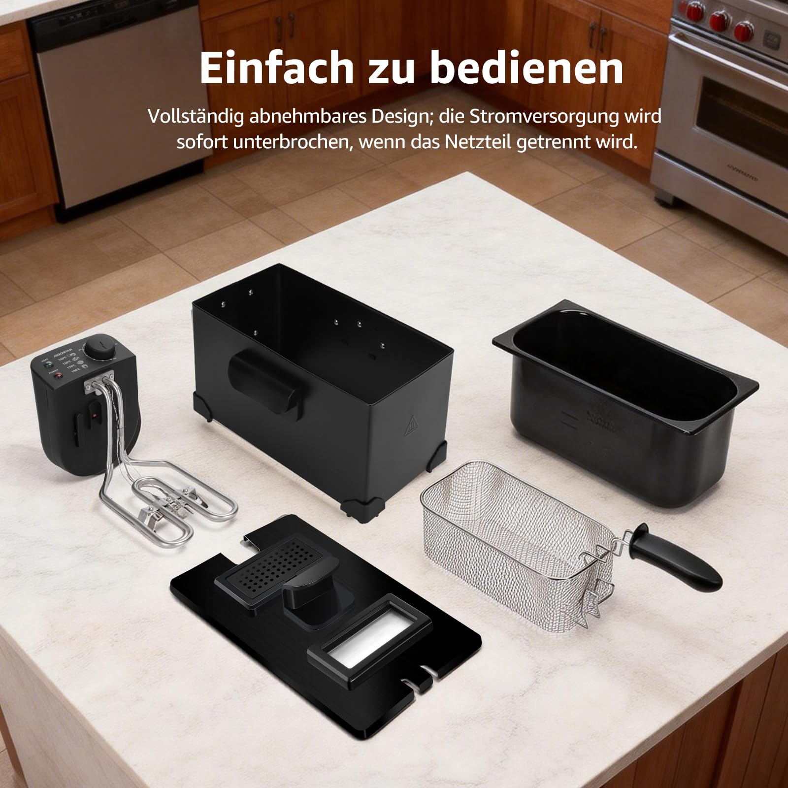 Aigostar Slater - Fritteuse mit öl-3L, 2200 W friteuse mit fett Staubschutzdeckel inkl. Sichtfenster, stufenloser Temperaturregler bis 190°C, Abnehmbare Teile, Einfach zu Reinigen, knusprige Pommes