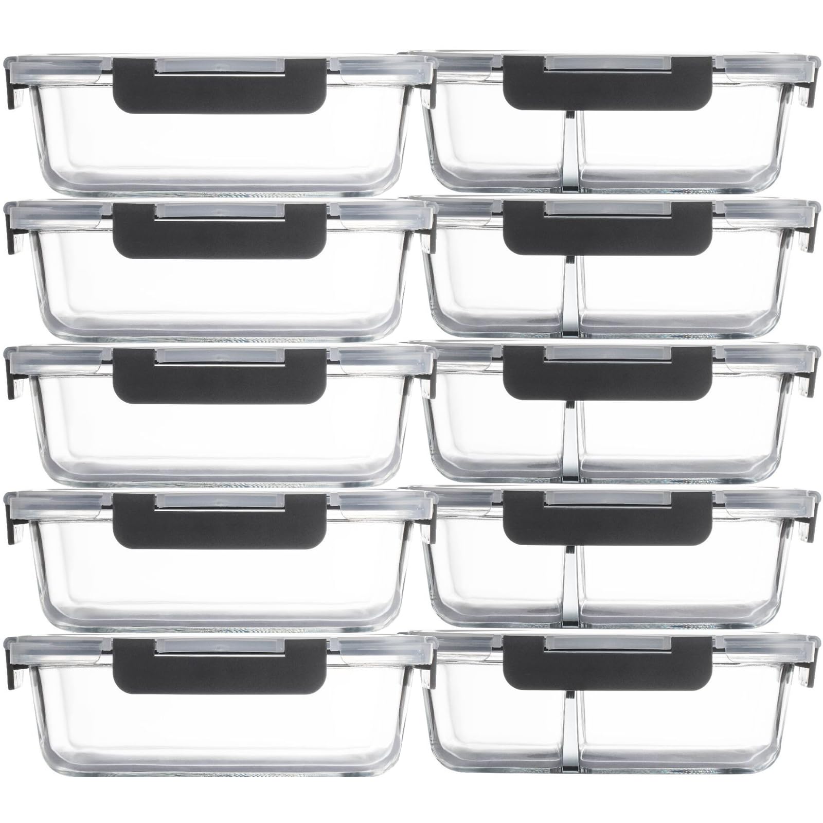 DAMAIXINGSHUO Glass Food Storage Containers(5 Pieces with Partitions,5 Pieces without Partitions),Glass Meal Prep Containers with Snap Lock Leakproof Lids,for Microwave,Freezer,Oven and Dishwasher