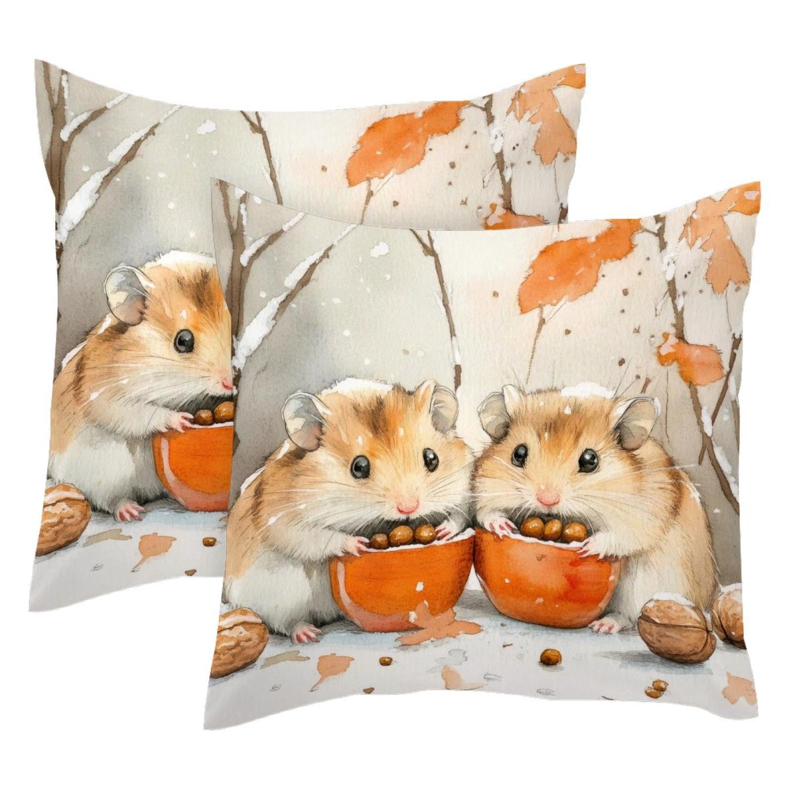 Housses de coussin en velours 50x50 cm motif hamster d'hiver pour salon cosy