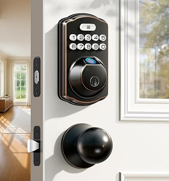Veise KS02C Fingerprint Deadbolt Door Lock with Knob Set, Oil Rubbed Bronze