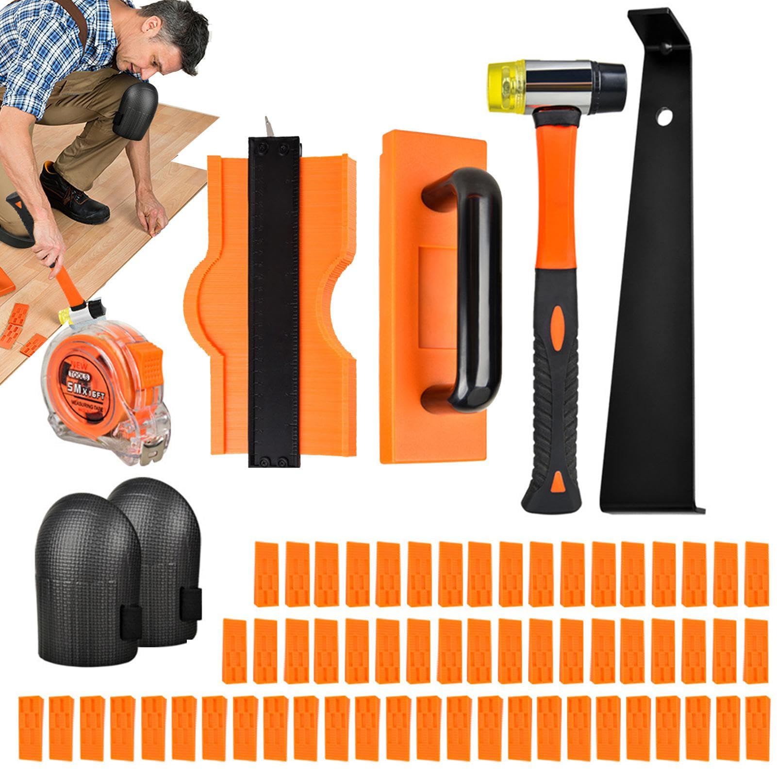 Kit De Instalación De Suelo Laminado Juego de Reparación con Mazo | Herramientas de Instalación de Suelos para Taller Hogar Rodapié Tabla Proyecto Preparación Subsuelo Subbase Madera Dura