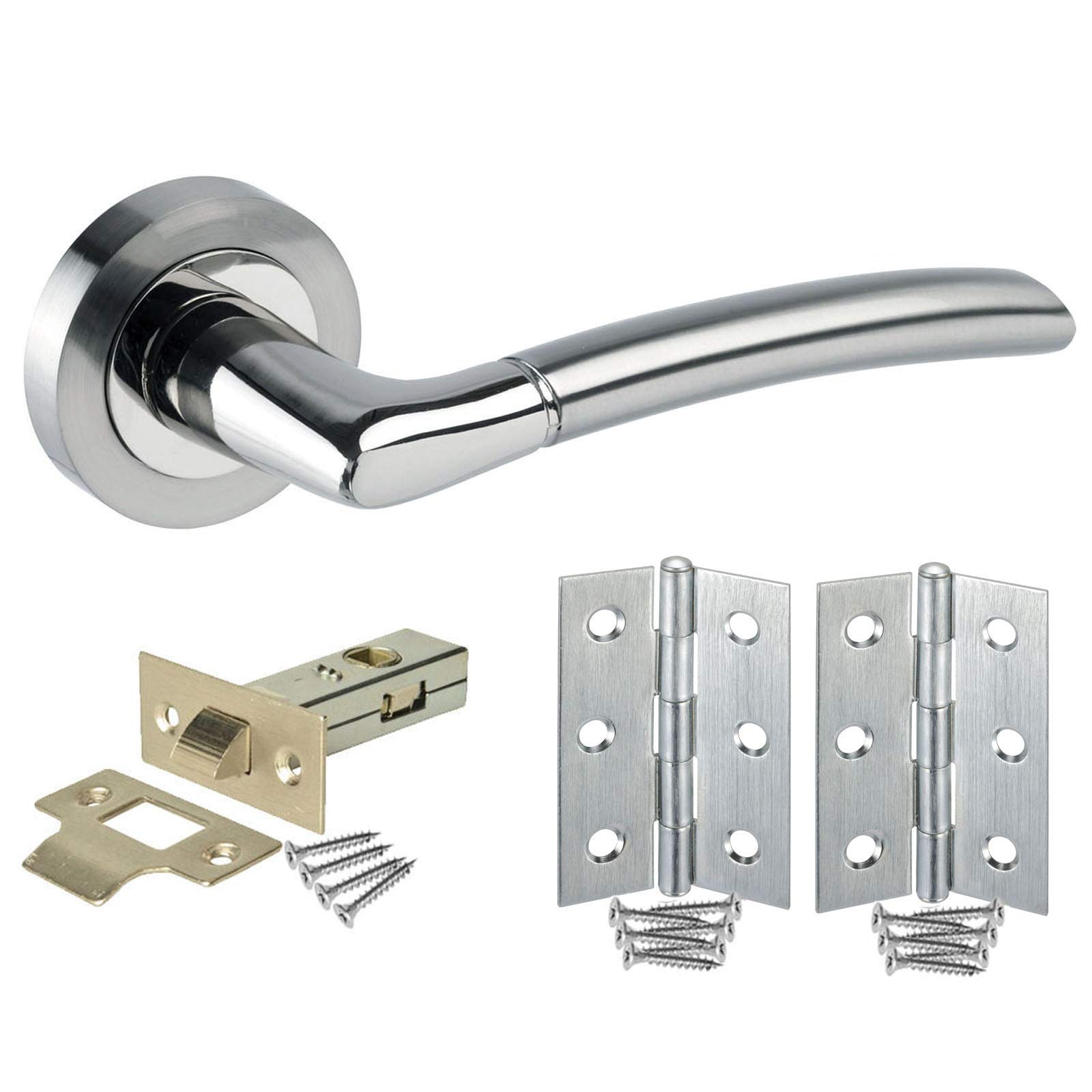 Duo Chrome Door Handle Pack with Latch and Hinges H750024D HL1