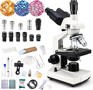 40X-5000X Microscope Trinocular Children Students Adults with Prepared Slides 30p Microscope Accessories Compound Trinocular Microscope for School Laboratory