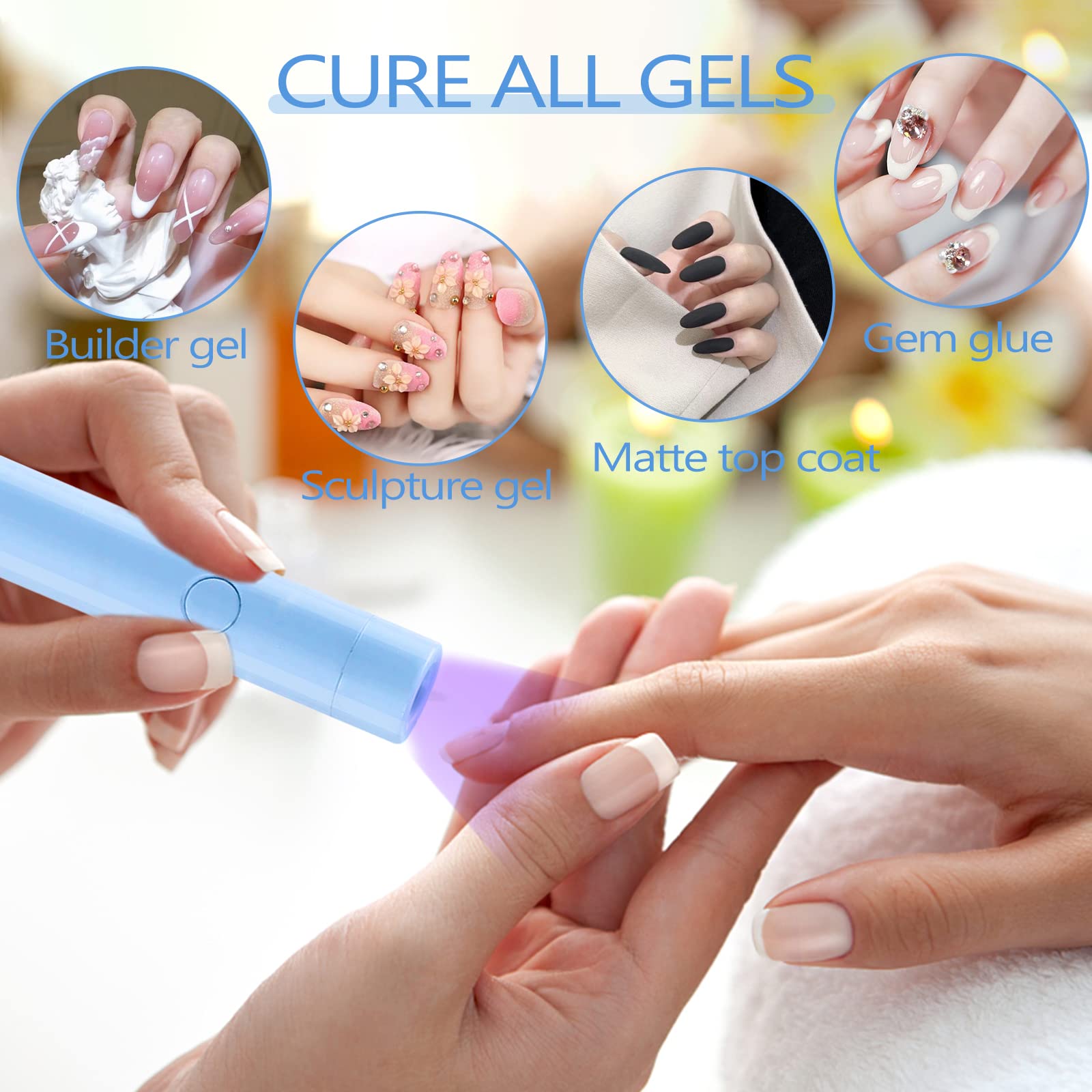 ANGNYA Portable Mini UV LED Lamp Pen Shape Dryer for Gel Nails - 6W Curing Light for Quick Drying - Professional LED Light for DIY at Home Salon (Blue) 3