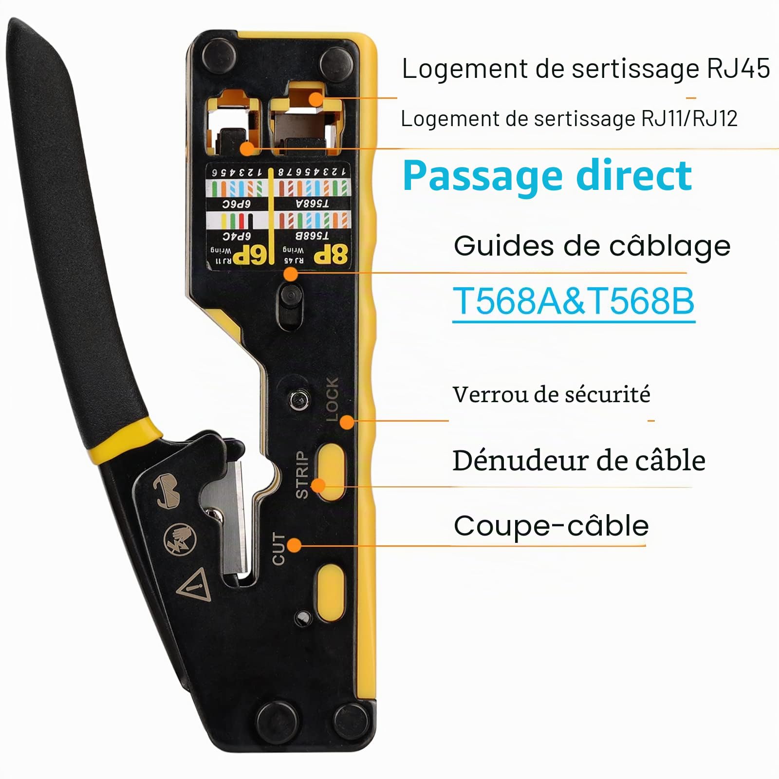 Solsop Kit d'outils à sertir pour RJ45 Pass Through et câbles Ethernet Cat5/Cat5e/Cat6