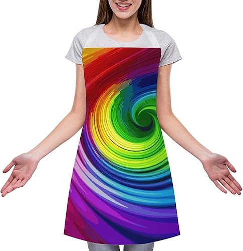 Miniatura 3 de MUSM Rainbow Spiral ApronClassic Vintage Funny with Pockets Aprons,Adjustable Bib Waterdrop Resistant for Kitchen Cooking Restaurant BBQ Painting