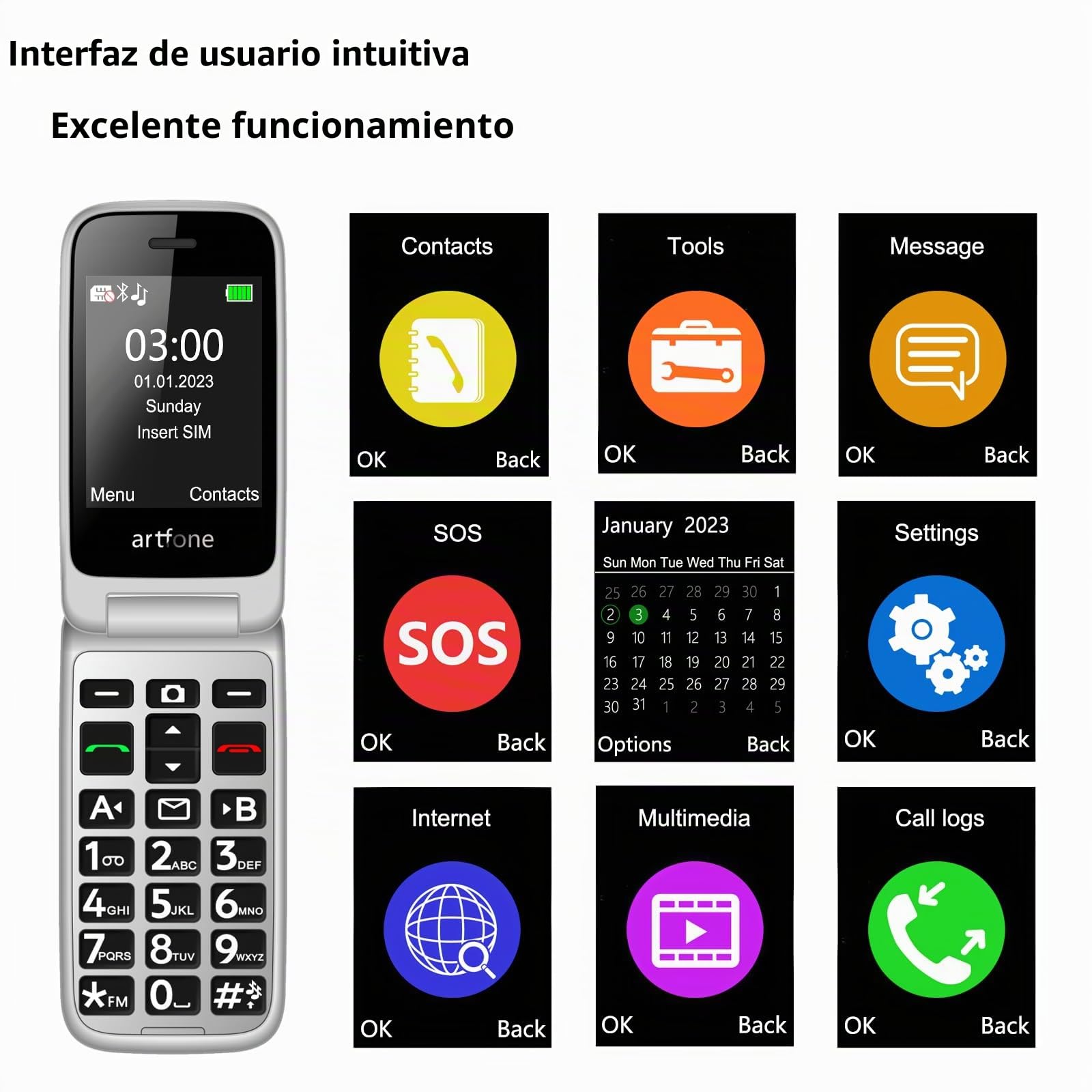 artfone G6 Rojo - 4G Teléfono Móvil para Mayores丨Tapa y Teclas Grandes丨Teléfono móvil de Tapa para Mayores丨Doble Pantalla丨Llamada Rápida丨Base de Carga丨Cámara丨Botón SOS丨Batería 1300mAh丨USB-C丨Bluetooth