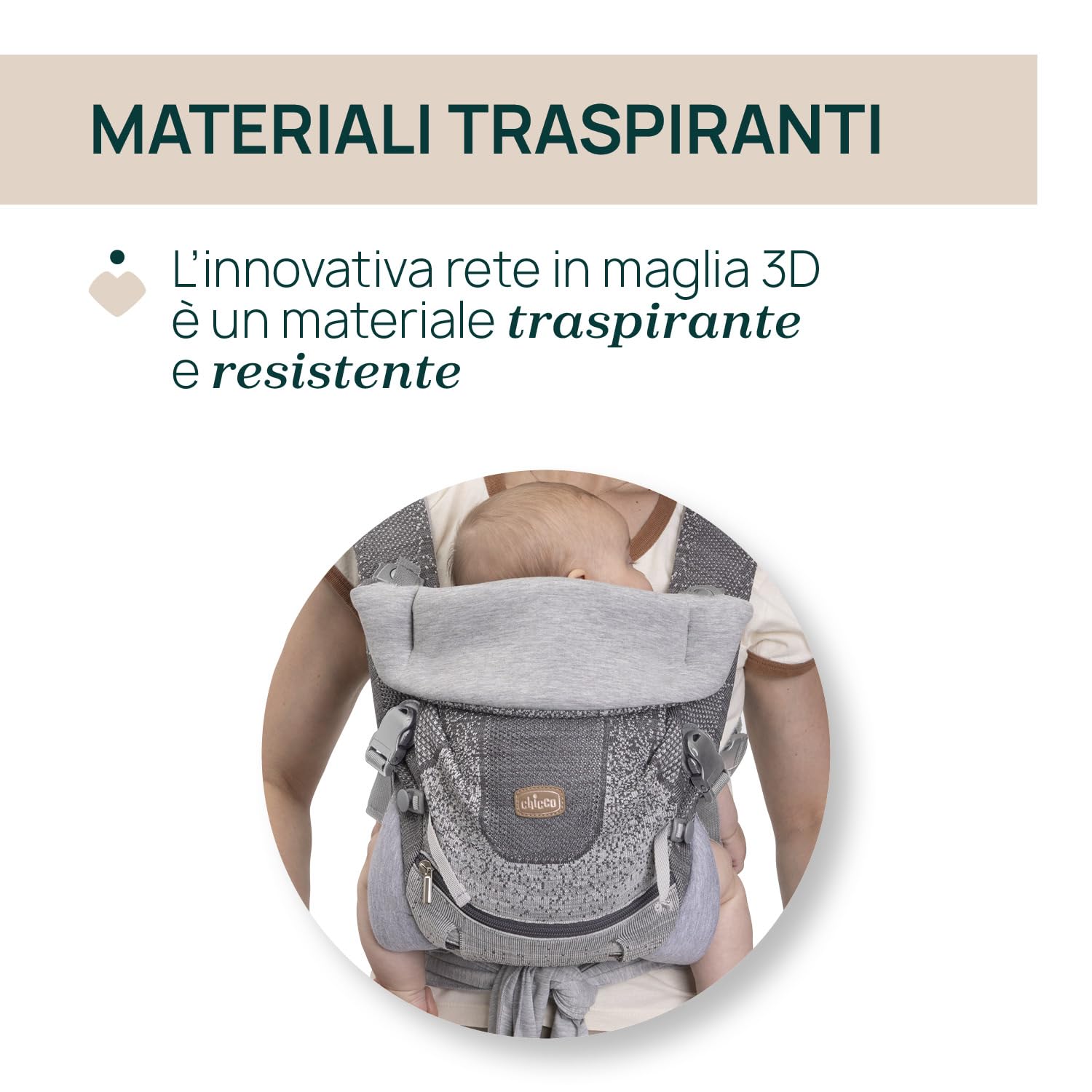 Chicco Airy Hip Fit Marsupio Ergonomico 3-in-1 | Tessuto Traspirante 3D Flyknit, Supporto Base Removibile per Distribuzione Peso | Posizioni Multiple: Fronte Mamma, Fronte Strada e Zaino | 0-15kg