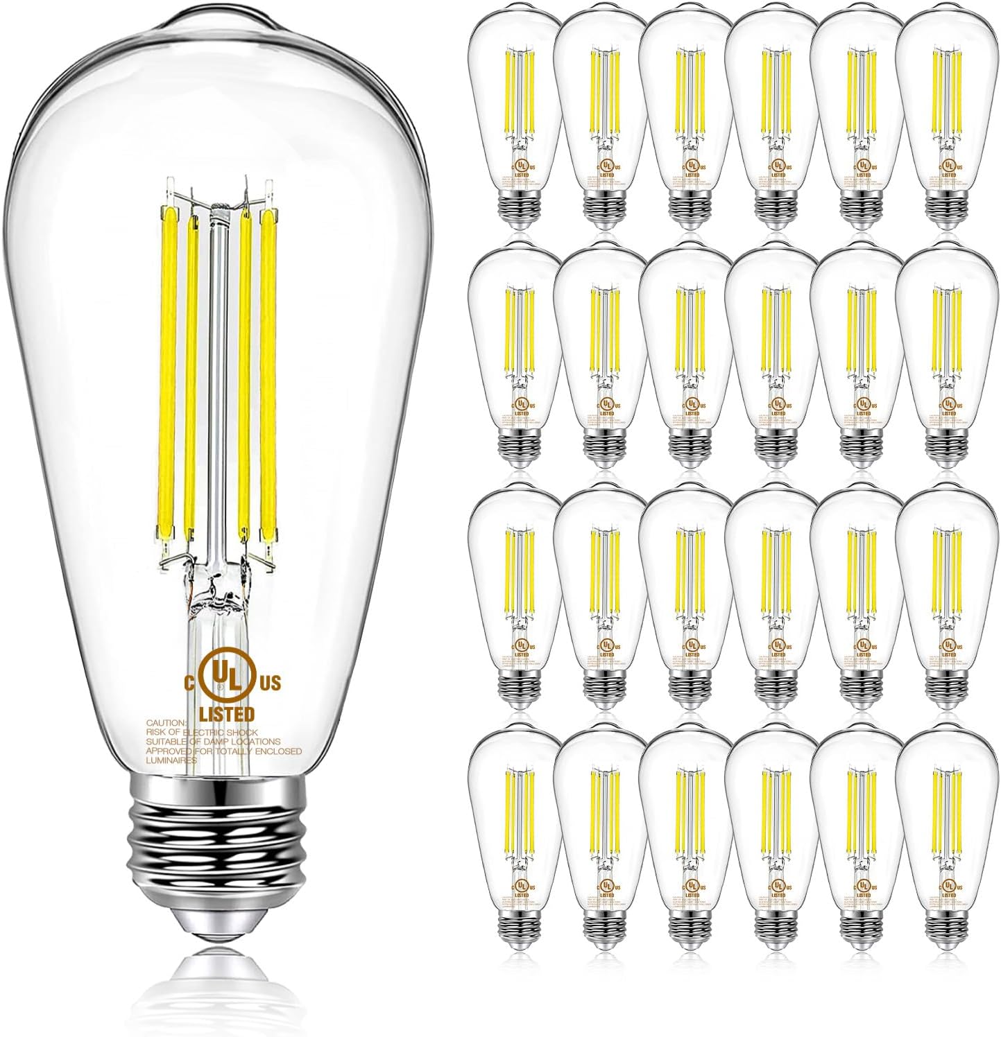 DAYBETTER 24 Pack Vintage LED Edison Bulbs, E26 Led Bulb 60W Equivalent, Dimmable Led Light Bulbs, High Brightness 800 LM Daylight White 5000K, ST58 Antique Filament Bulbs, Clear Glass Style for Home