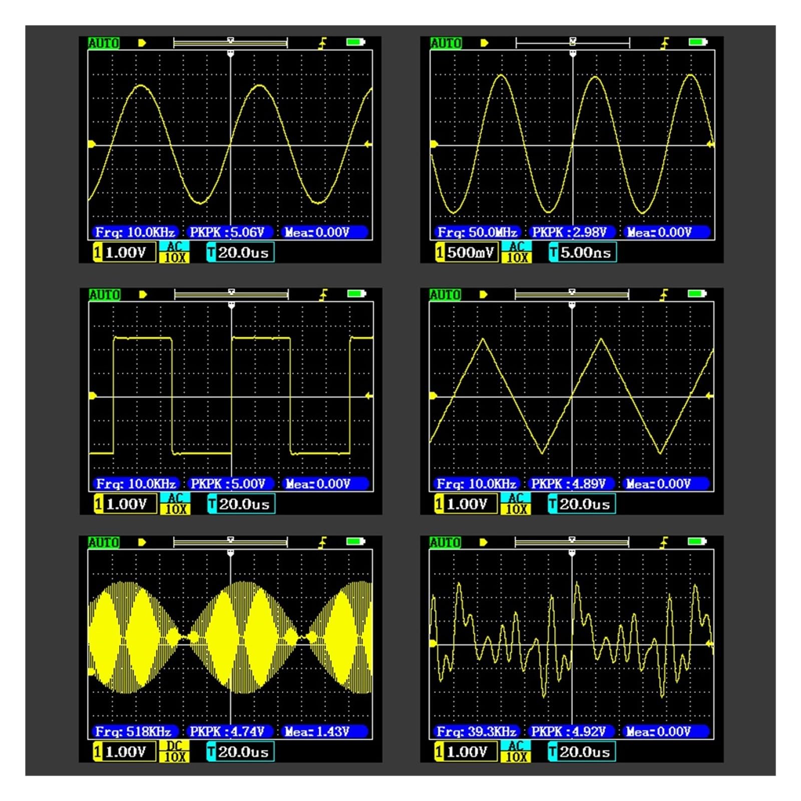 Oscilloscope numérique 120M de bande passante, Oscilloscope double canal 10mV, sensibilité verticale minimale, analyse du spectre FFT Identification rapide
