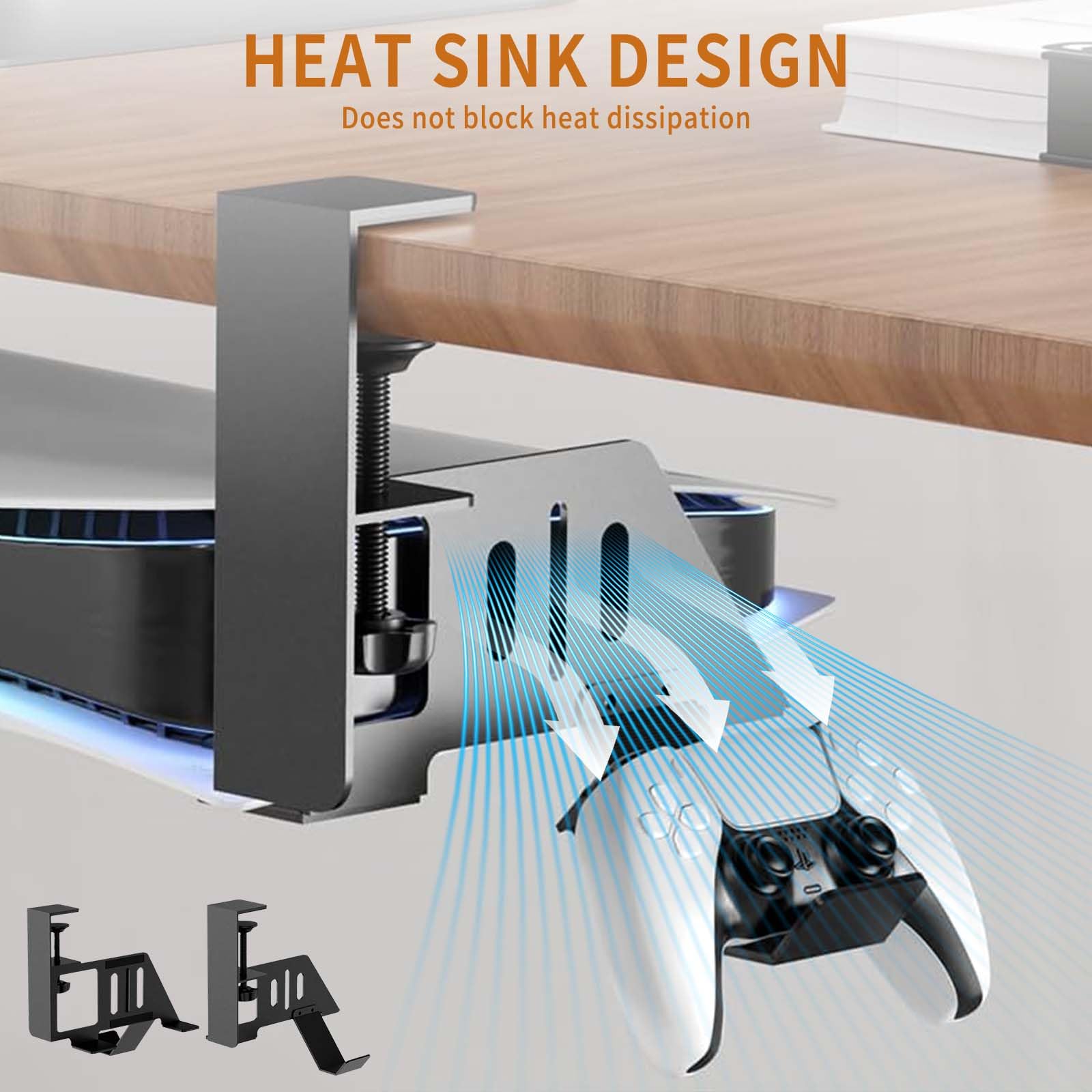 PS5 Halterung unterm Tisch, Metal Under Desk Mount für PS5 Pro, PS5 Slim Stealth Mount, Untertischhalterung für PS5 Pro/PS5 Slim/PS5 Disc & Digital Edition Zubehör mit Klemmhalterung & Schraube
