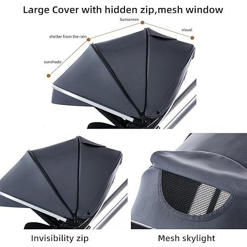 Miniatura 5 de Cochecito reversible, cochecito para niños pequeños con asiento convertible, cochecitos de viaje plegables con modelo acostado, cochecito alto