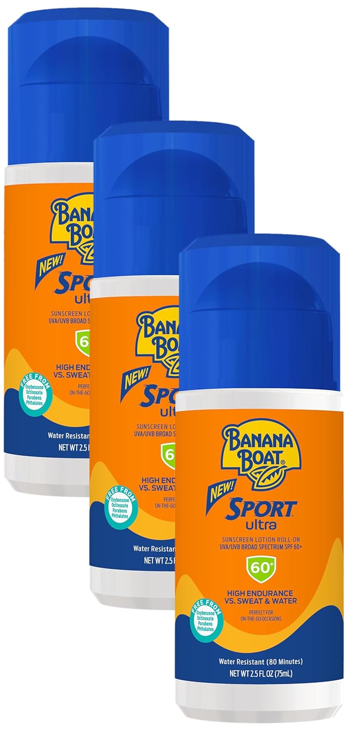 Banana Boat Sport Ultra Roll-On Sunscreen Lotion, Broad Spectrum SPF 60+, 2.5 oz (Pack of 3)