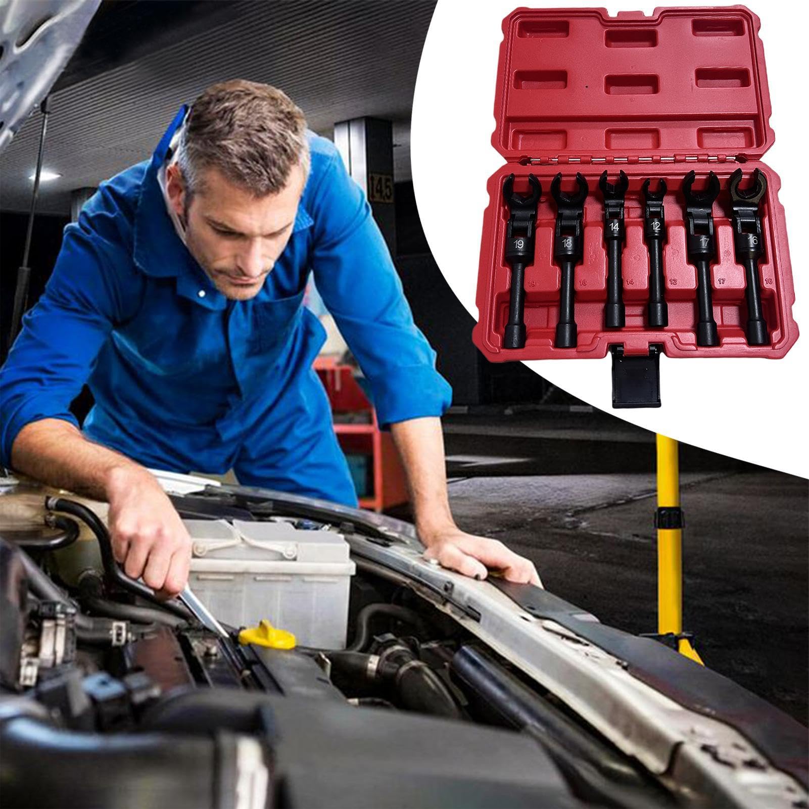 Verstellbarer Krähenfußschlüssel – Krähenfußschlüssel-Set aus Stahl | stabiler Chrom-Vanadium-Stahl, Krähenfußschlüssel, Werkzeuge für Autoreparatur, mit Organizer-Box