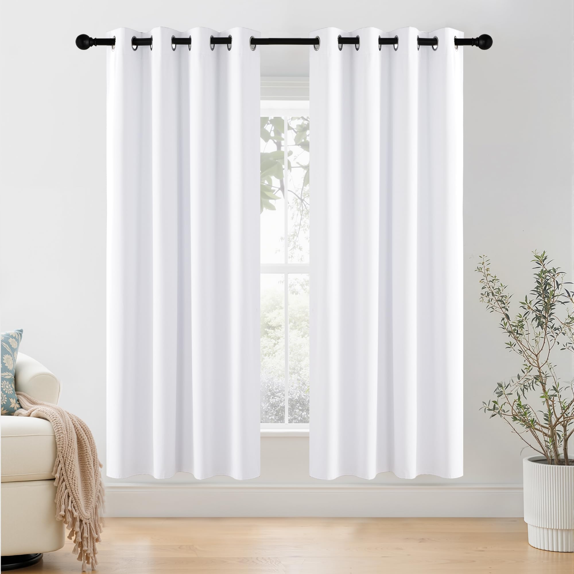 NICETOWN 100% Blackout Window Curtain Panels 78 inch Length for Living Room, Set of 2, Snow White, 55 inches Wide, Thermal Insulated Drapes