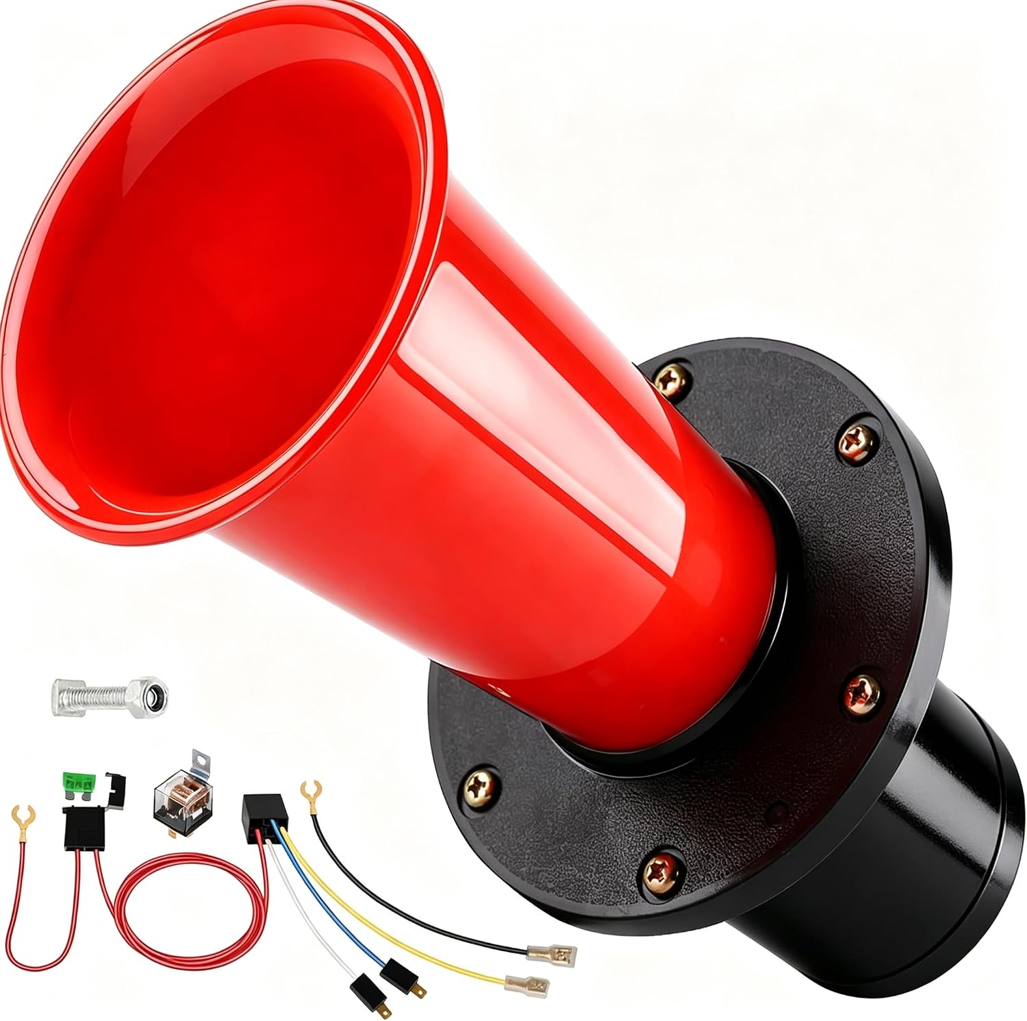 Ooga Air Horn 12V 111dB Aooga Ahooga Horn Complete Kit - Antique Classic Vintage Old Car Sound for Hot Rods Model T and Golf Carts with Wire & Button (Black)